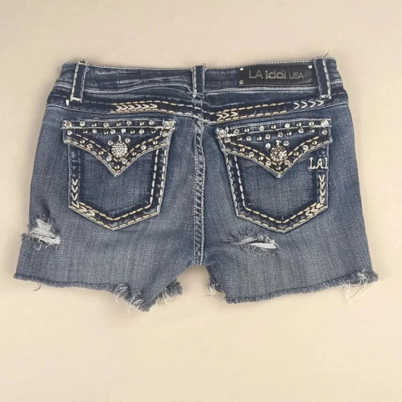 For Kitty Rescue!! LA Idol Blinged Out Distressed Denim Shorts - Picture 1 of 17